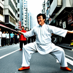 **

A dynamic action shot of Jackie Chan performing a comedic Kung Fu move in a bustling Hong Kong street scene, fully clothed in traditional attire, safe for work, appropriate content, professional, modest, perfect anatomy, correct proportions, natural pose, well-formed hands, proper finger count, natural body proportions, high quality.

**