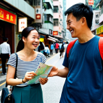 Asking for Directions**

A fully clothed tourist in Hong Kong, wearing modest attire and carrying a map, is politely asking a local for directions. The local is smiling and pointing. The scene takes place on a busy but clean Hong Kong street with shops and signs in the background. Appropriate content, safe for work, professional photography, perfect anatomy, correct proportions, natural pose.

**