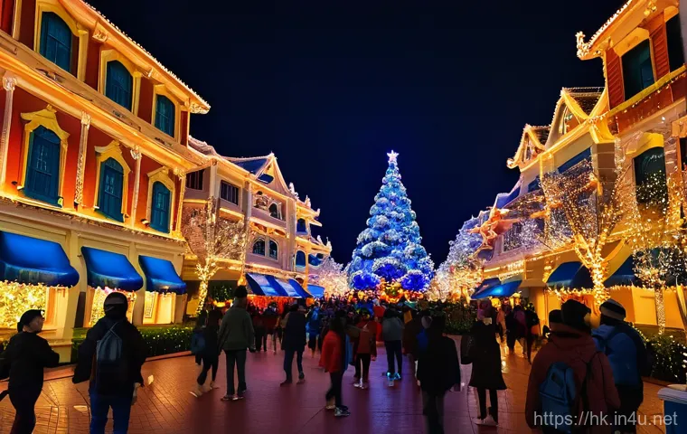 홍콩 디즈니랜드 여행 팁 - Image Prompt 1: Enchanting Hong Kong Disneyland Christmas Celebration**