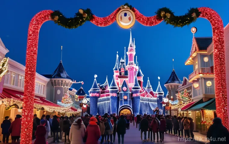 홍콩 디즈니랜드 여행 팁 - Image Prompt 1: Enchanting Hong Kong Disneyland Christmas Celebration**