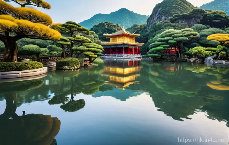 홍콩 난리안 가든의 역사 - A breathtaking panoramic view of the Nan Lian Garden in Hong Kong, showcasing the iconic golden pavi...