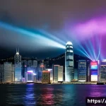 침사추이 야경 감상 방법 - **Dynamic Night View of Victoria Harbour from Tsim Sha Tsui Promenade:** A vibrant, wide-angle shot ...