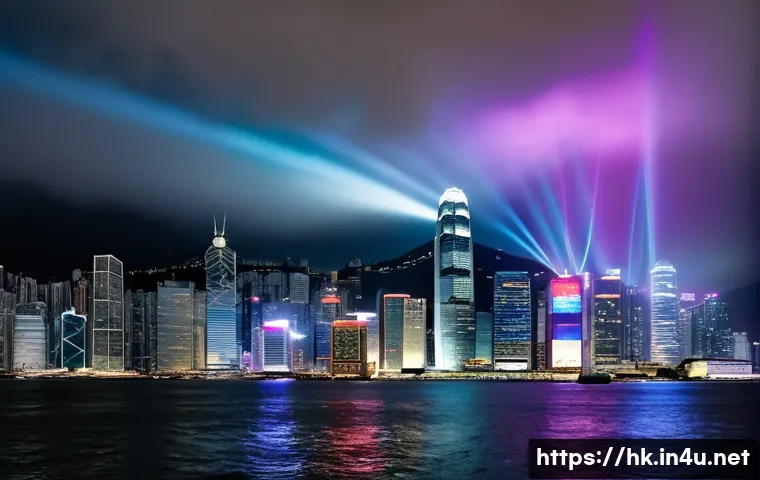 침사추이 야경 감상 방법 - **Dynamic Night View of Victoria Harbour from Tsim Sha Tsui Promenade:** A vibrant, wide-angle shot ...