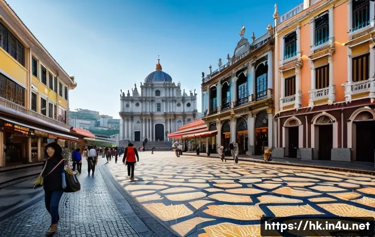 홍콩과 마카오의 역사적 차이 - **Prompt 1: Macau's European Charm Meets Chinese Heritage**
    A vibrant, sunlit scene in Senado Sq...
