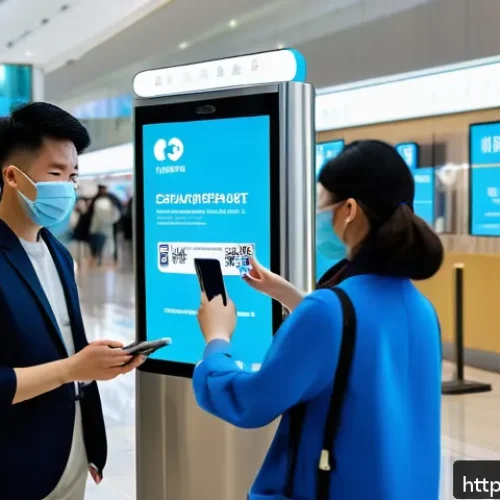 홍콩 코로나19 대응 평가 - A detailed urban scene in Hong Kong depicting a high-tech COVID-19 contact tracing system in use: pe...